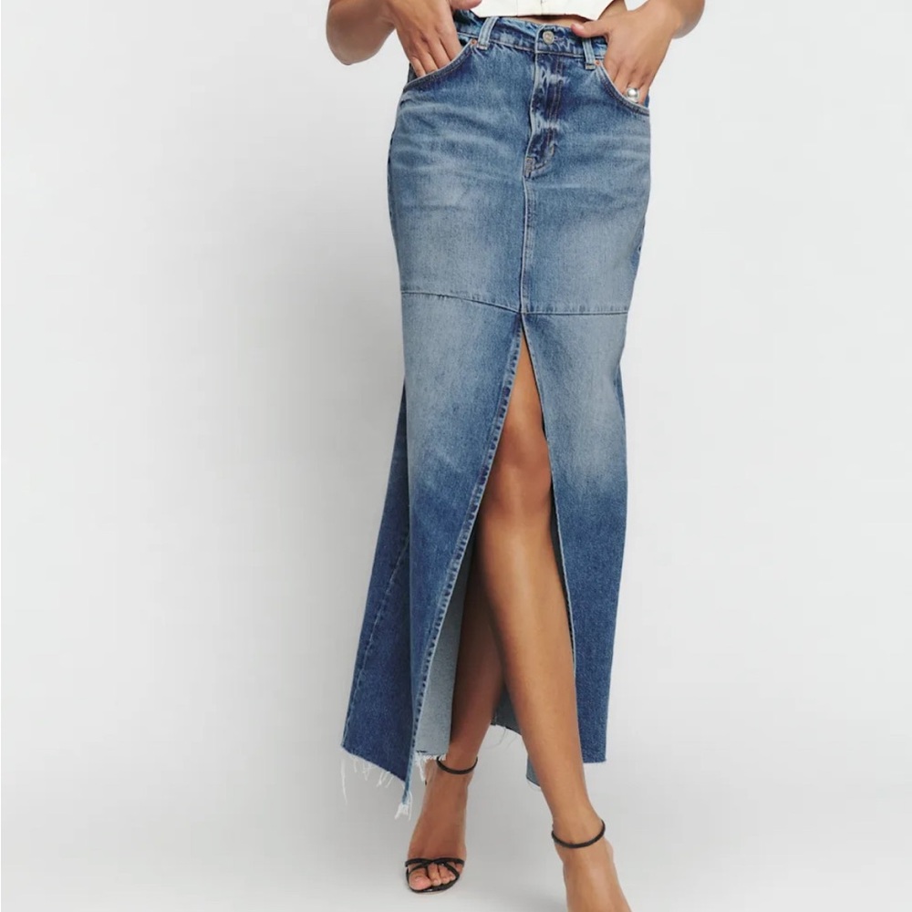 Denim Maxi Skirt with Front Slit